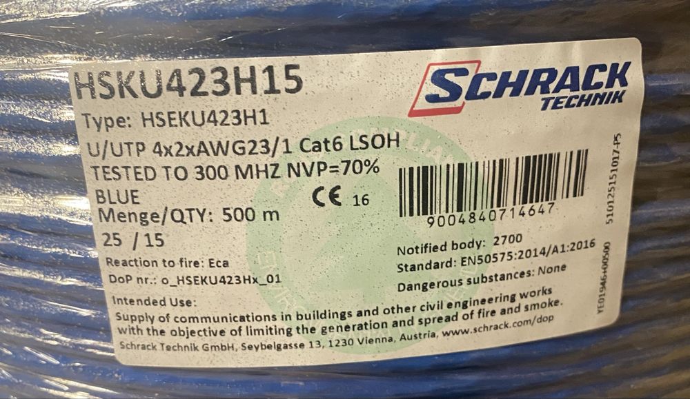 Kabel U/UTP kat.6a 4x2xAWG23/1