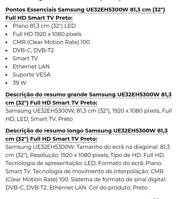 Samsung UE32EH5300W 81,3 cm (32") Full HD Smart TV Preto