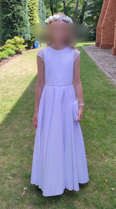 Sukienka komunijna + bolerko, torebka, rękawiczki, rozm. 152