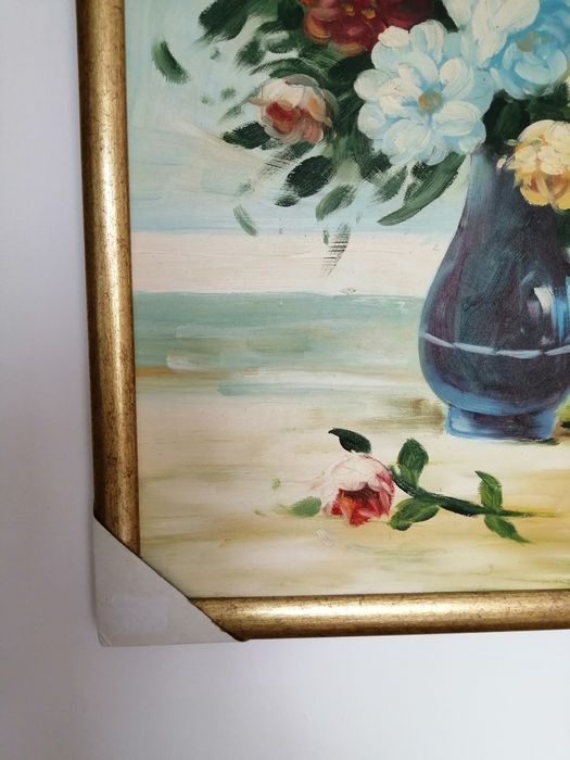 Obraz olej płótno kwiaty w wazonie