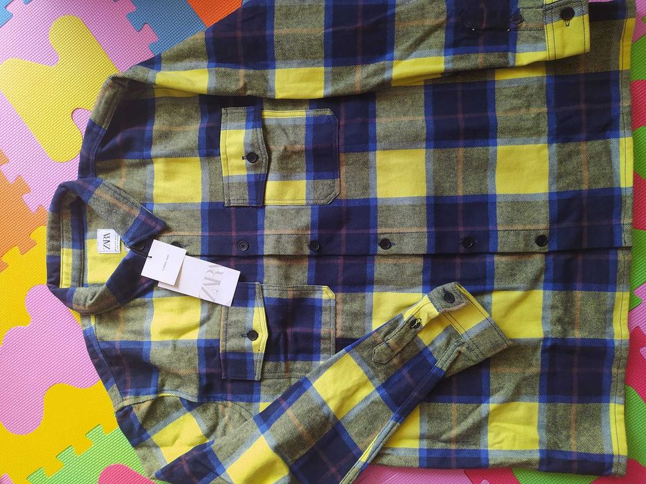 Flanelowa Koszula krata bawełna - M