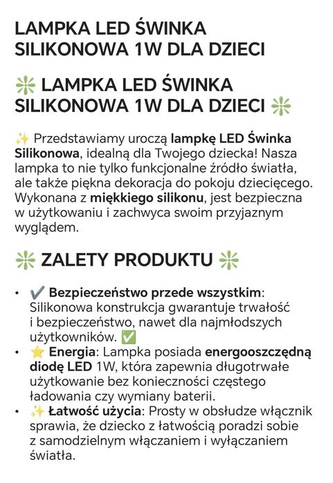 Silikonowa lampka dla dziecka nowa