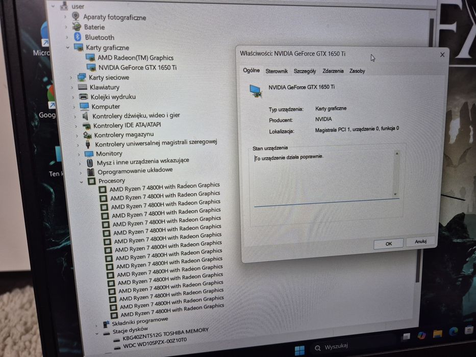 GTX 1650ti 16Gb Ryzen 7  laptop gamingowy Ideapad gaming 3 IPS 120Hz