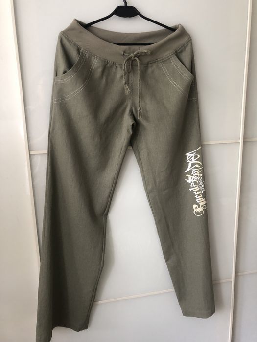 Spodnie khaki len z bawełną XL