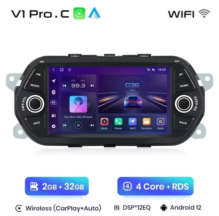 Rádio Android Auto Fiat Tipo 2015-18 Carplay GPS Wi-Fi 2/32GB NOVO
