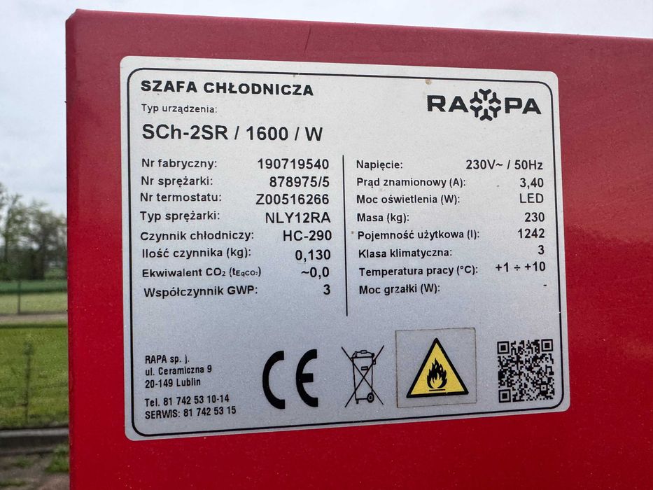 Szafa chłodnicza gastronomiczna RAPA SCh-2SR 1242L przelotowa LED -jak nowa.