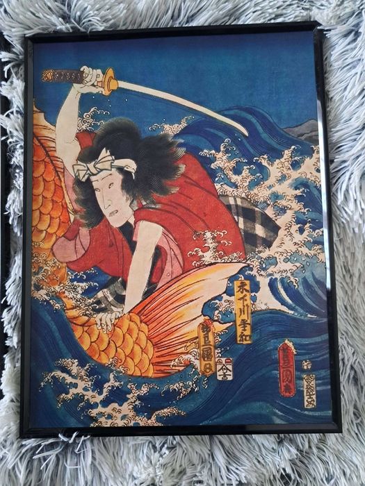 Plakaty w ramce Pokemon Walka z Magikarp Styl Ukiyo-e Japan