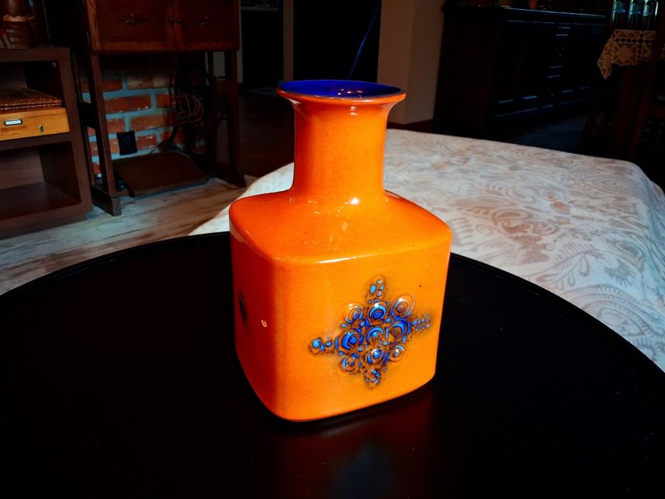 Piękny Wazon Lava Keramik 7010-25 West Germany Orange Blue lata 60-te