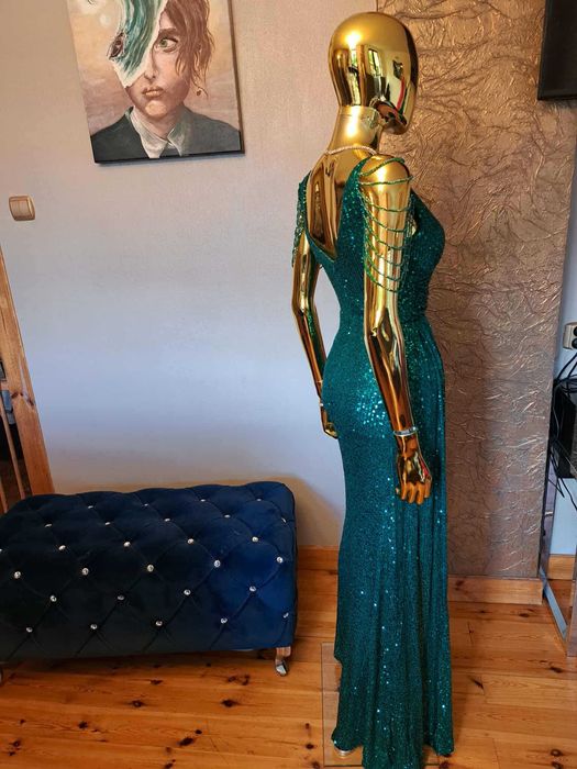 Suknia wieczo na sylwestra studniówkę Glossy Emerald R34 Polski produc