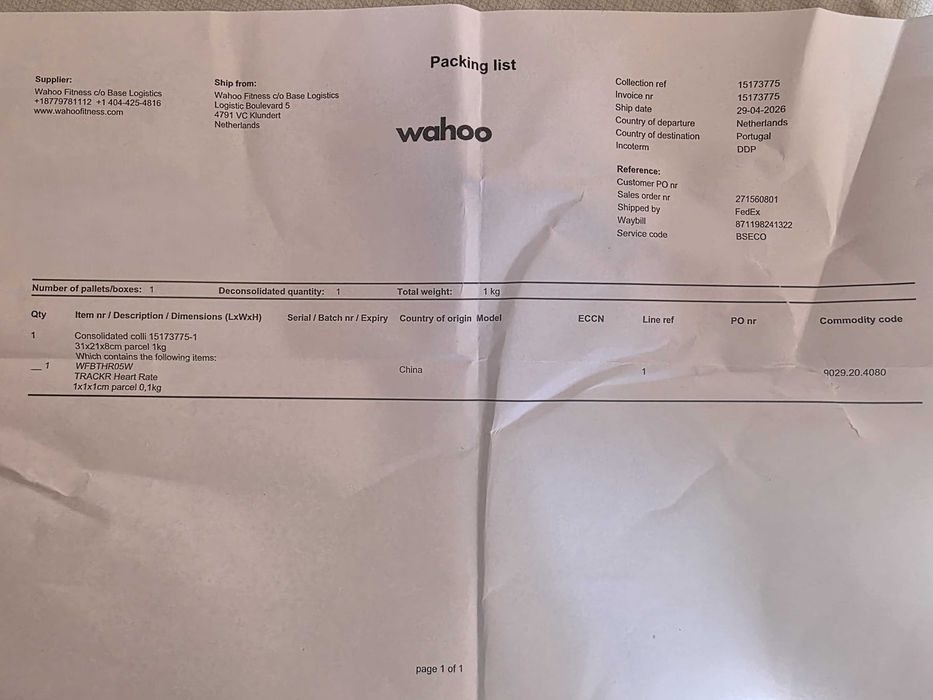 Sensor frequência cardíaca Wahoo TRACKR HEART RATE