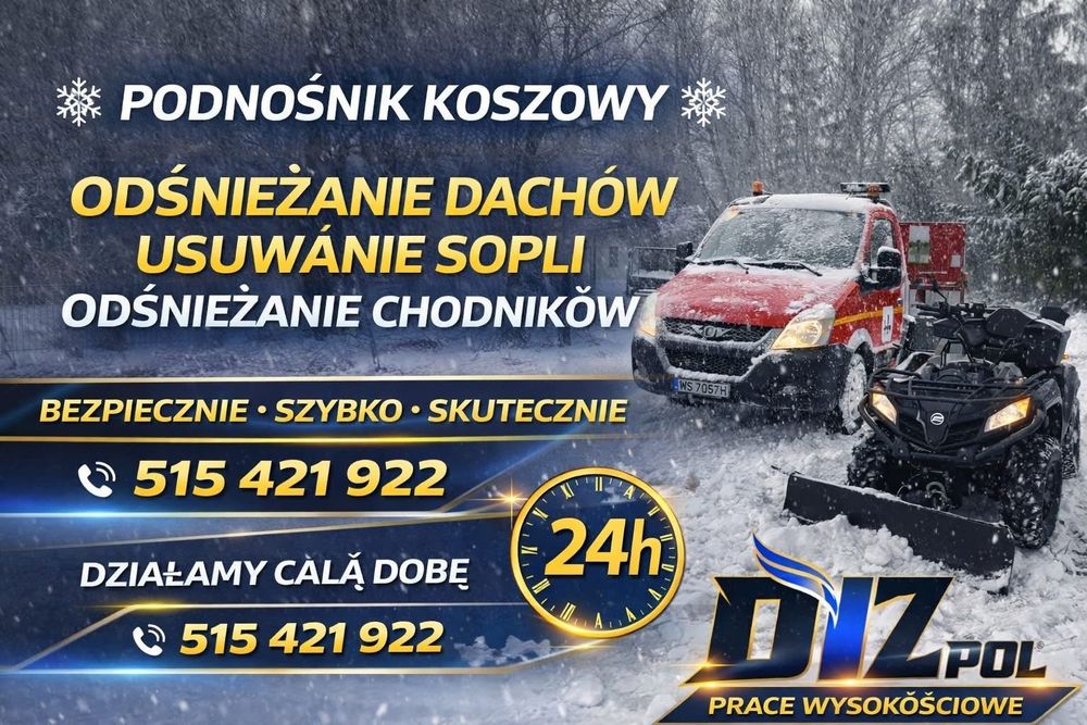 Podnośnik Koszowy Wycinka drzew Mycie odśnieżanie dachów i elewacji