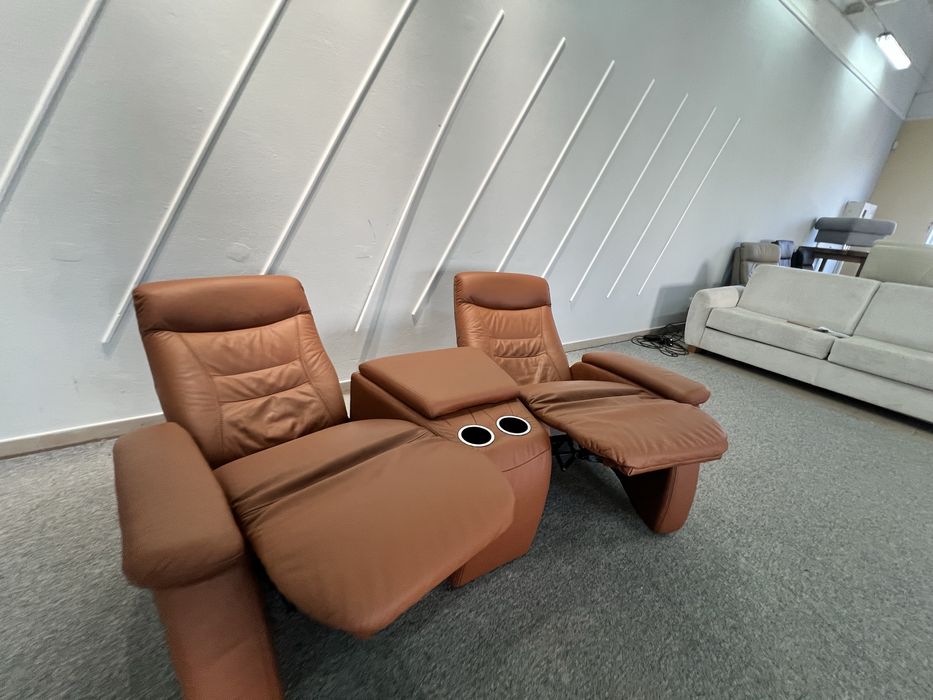 Диван реклайнер барик шкіряний трійка  релакс таракот