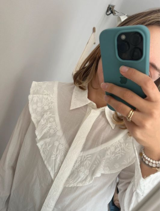 Koszula biała długi rękaw hafty bawełna falbanki boho Reserved xs