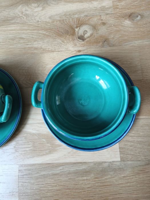 Vintage Schramberg Isar – 2 bulionówki z talerzykami, turkusowe SMF