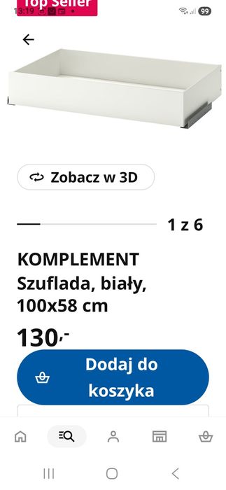 Szuflada ikea komplement 100x58 biala