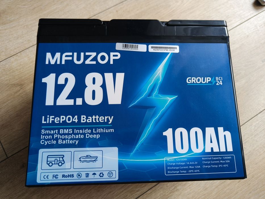NOWY Akumulator LiFePO4 12V 100Ah (1280Wh) MFUZOP | Smart BMS | Kamper, Łódź, Solary