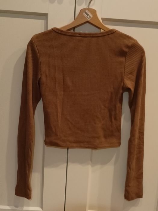 Crop top prążkowany z długim rękawem, S