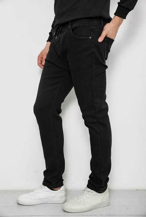 Джинсы мужские на резинке утепленные, цвет черный