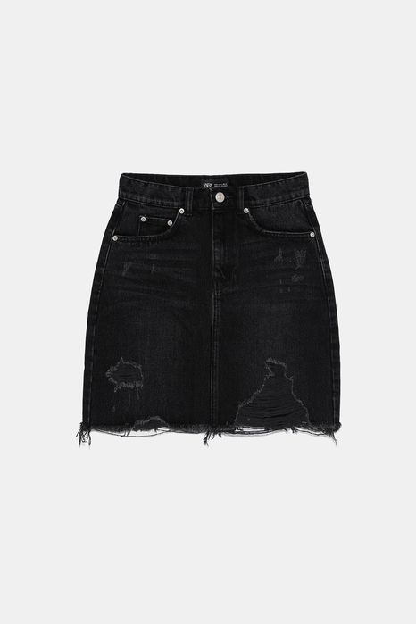 Zara Spódnica Jeansowa Ripped Denim Skirt XS 34 czarna