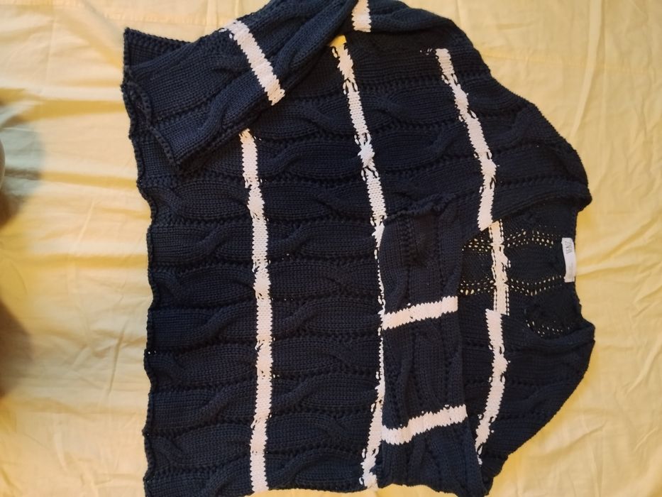 Sweter damski granatowy w białe paski Zara M