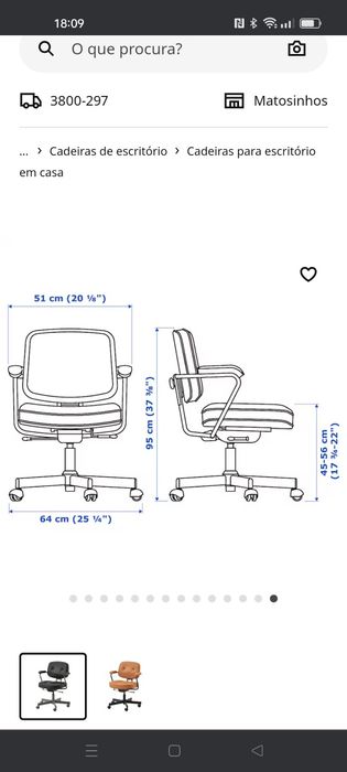 Cadeira de escritório em couro preta  IKEA
