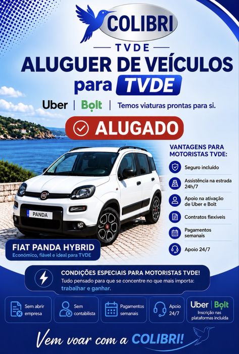 Aluguer de viaturas TVDE / UBER / BOLT / Aluguer slot