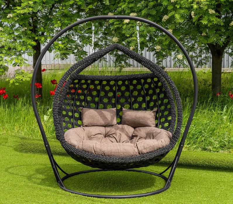 Двухместное подвесное Кресло кокон Kreslorotang. Садовая качеля Галант