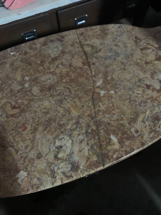 Mesa Antiga em Madeira Maciça com Tampo em Mármore