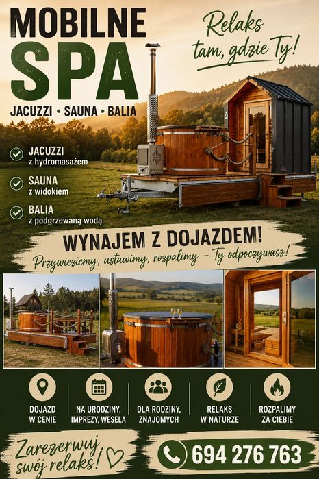 Basen masaż hydro sauna jacuzzi balia hot tub bania gorąca beczka mobi