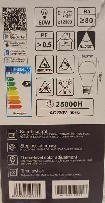 Inteligentna Żarówka LED Aigostar E27 9W RGB+CCT WiFi Smart