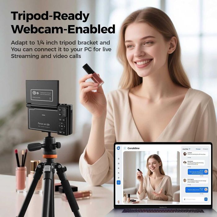 Aparat cyfrowy 4K vlogowania streeming 64MP 16x zoom ekran 180° + 32GB SD