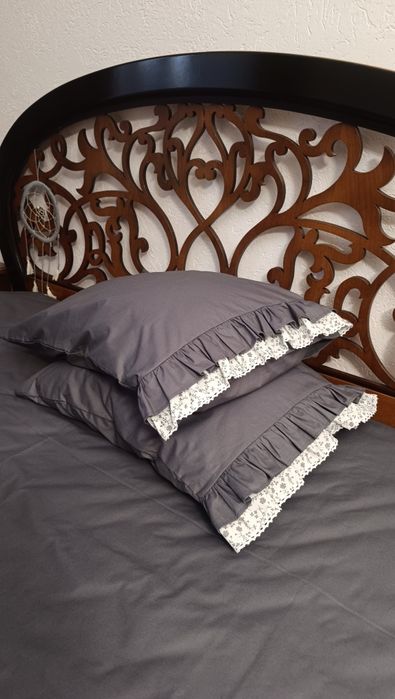 Постіль з рюшами однотонна 100% Бавовна підліткова євро