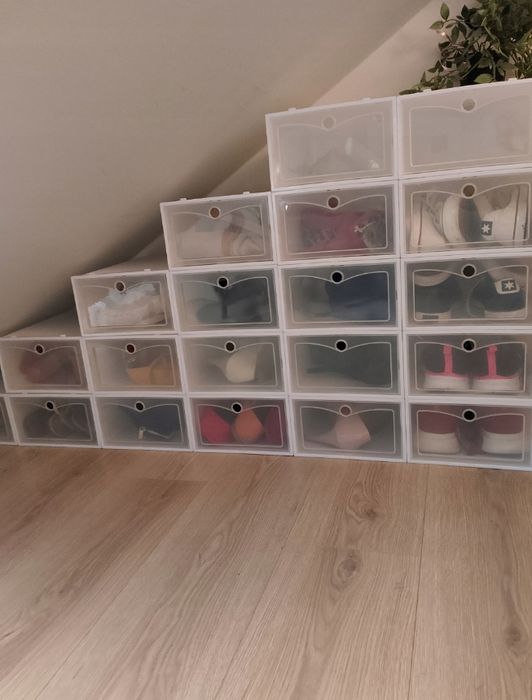 Biała szafka na buty regał z 20 organizerami z klapką