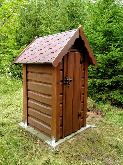 Toaleta drewniana ogrodowa separacyjna WC ROD budowę wychodek sławojka