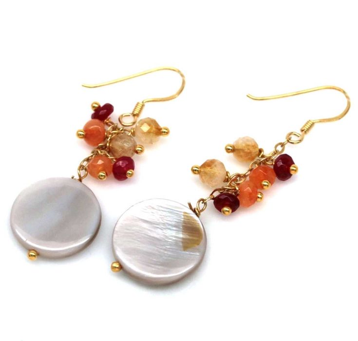 Kolczyki w stylu tajskim - perła, agat, kwarc, rubin - Srebro 925