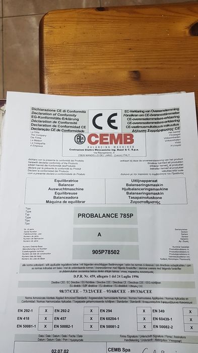 Wyważarka cemb c78se,3 sonary,docisk pneumatyczny