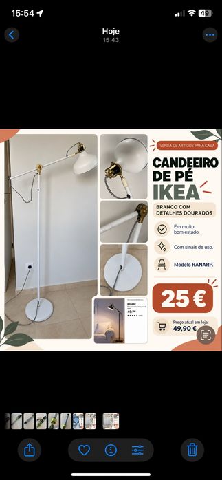 Candeeiro de pé/leitura Ranarp Ikea