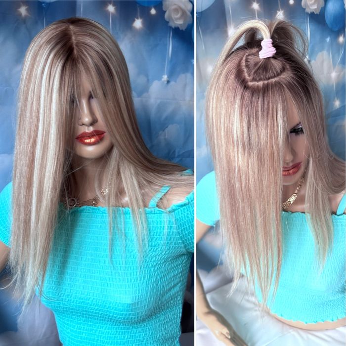 Натуральная большая накладка парик основа кожа шелк славянка блонд 50с