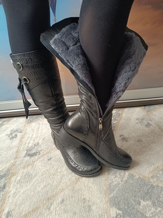 Сапоги женские зимние кожа цигейка