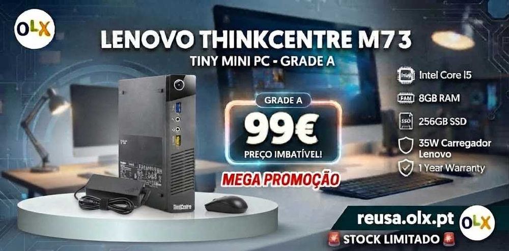 Mega Promoção Mini PC Lenovo M73 4ªGen. | i5-3.30Ghz | 8G-DDR3 | SSD 256GB | W11Pt