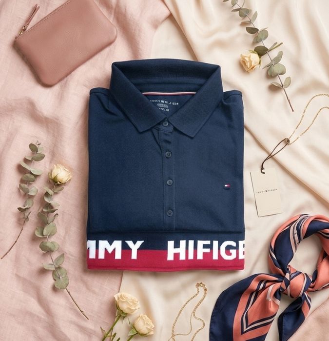 Oryginalna damska koszulka polo Tommy Hilfiger XL Granatowa Logo