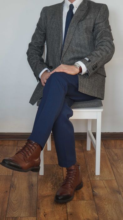 Marynarka dwurzędowa Karl Lagerfeld 48 Szary Grafit Jodełka Wełna