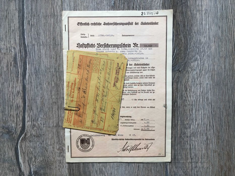 Obszerne archiwum rodzinne 1940 Sudety 1949 Kilkadziesiąt dokumentów