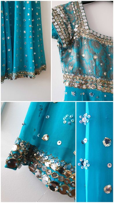 Bollywood Hińduska Turkusowy Niebieski Sukienka Spodnie Patti Lehenga