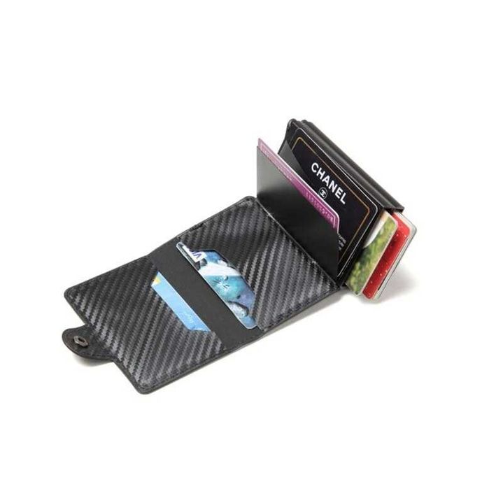 Porta cartões estilo SECRID automático duplo preto carbono