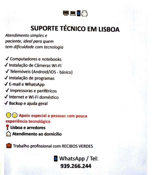 Suporte Técnico Domicílio – PCs, Telemóveis, Wi-Fi e Câmeras.