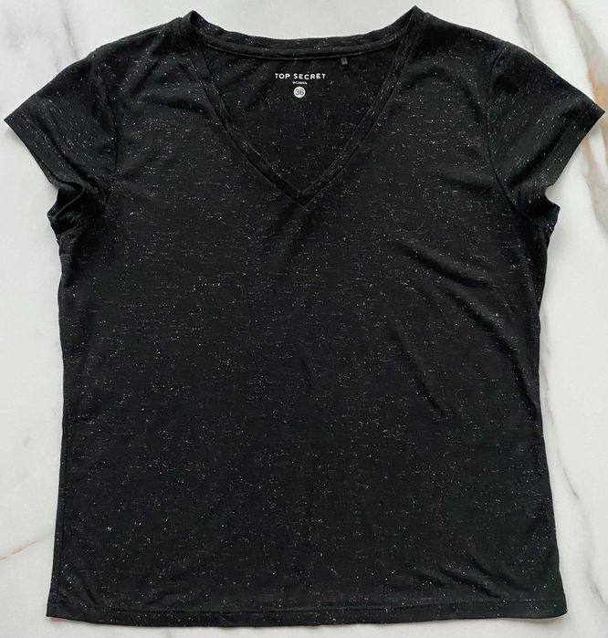 Top Secret t-shirt czarny ze srebrną nitką super w idealnym stanie S