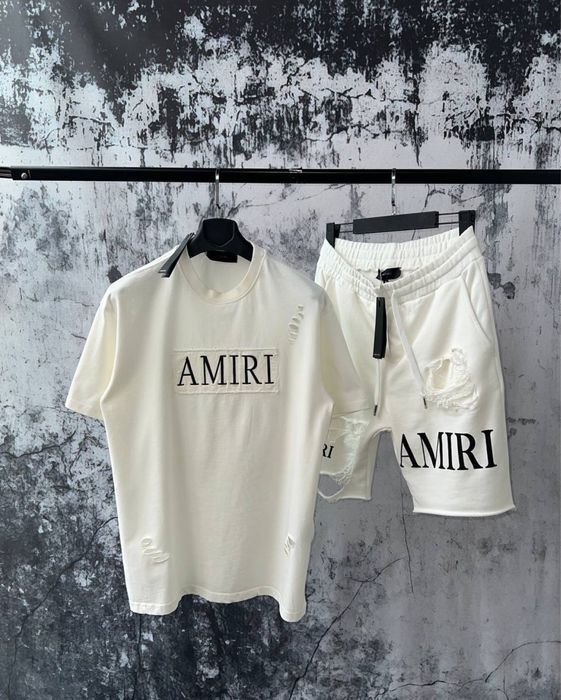 AMIRI футболка шорты комплект летний костюм спортивный черный белый
