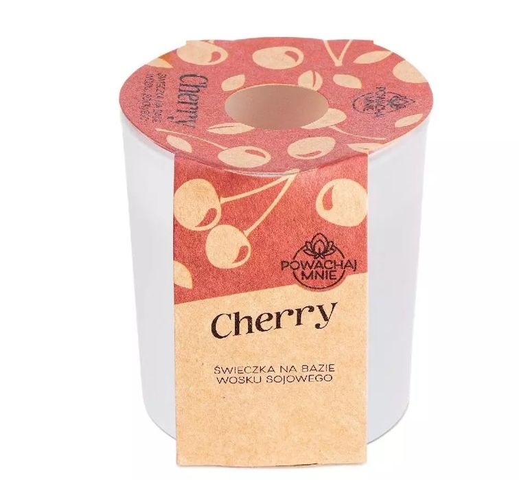 Świeczka sojowa Powąchaj mnie Cherry biały 130ml. Pavoncella. Nowy Produkt