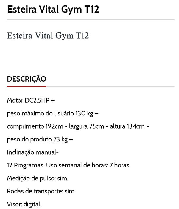 Esteira elétrica Vital